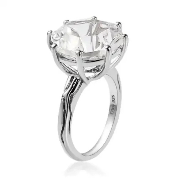 White Topaz Solitaire Ring In Platinum Over Sterling Silver - Picture 6 of 8